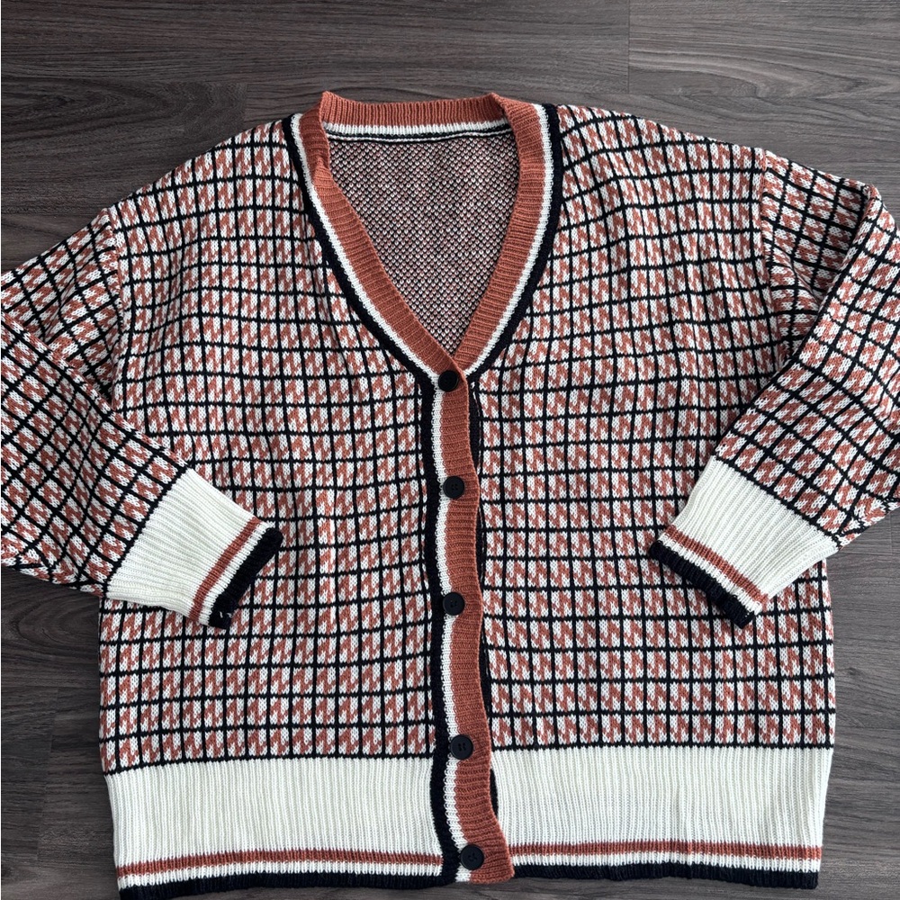 Checkered Cardigan with Button Front